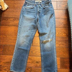 Classic Straight-Leg Distressed Blue Jeans